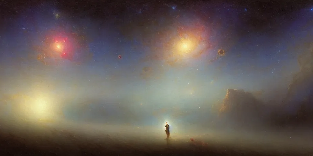 Prompt: an android admiring a cosmic nebula, by ivan aivazovsky
