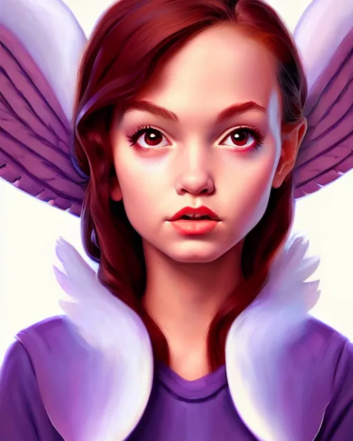 Image similar to 3 / 4 longshot of portrait of powerful cute disney girl with wings, digital painting, artstation, concept art, smooth, sharp focus, illustration, disney, symmetry face, fine details. art by alex ross, brittney lee