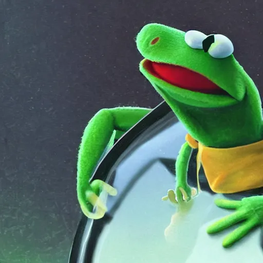 Image similar to kermit the frog, by makoto shinkai