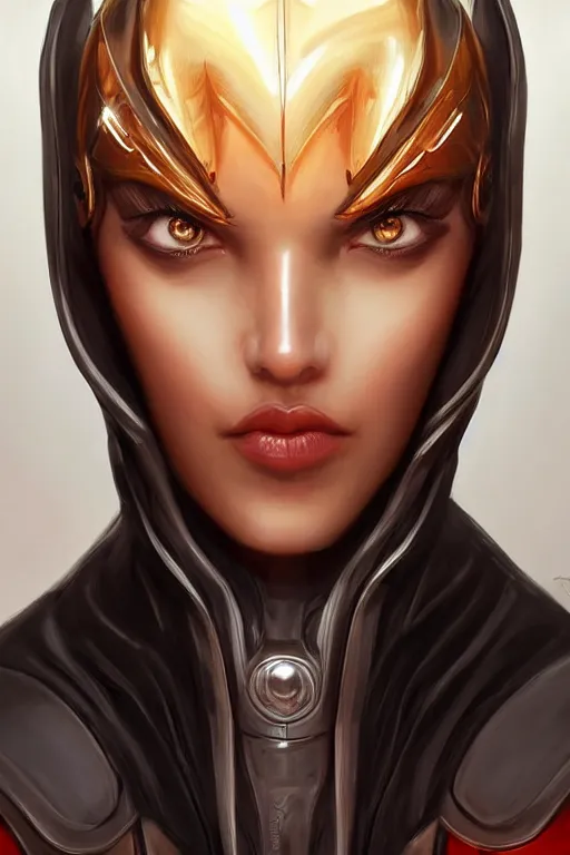 Prompt: a portrait of a swirly cyborg with a hood and mechanical part by Mars Chris and Artgerm, highly detailed, trending on artstation