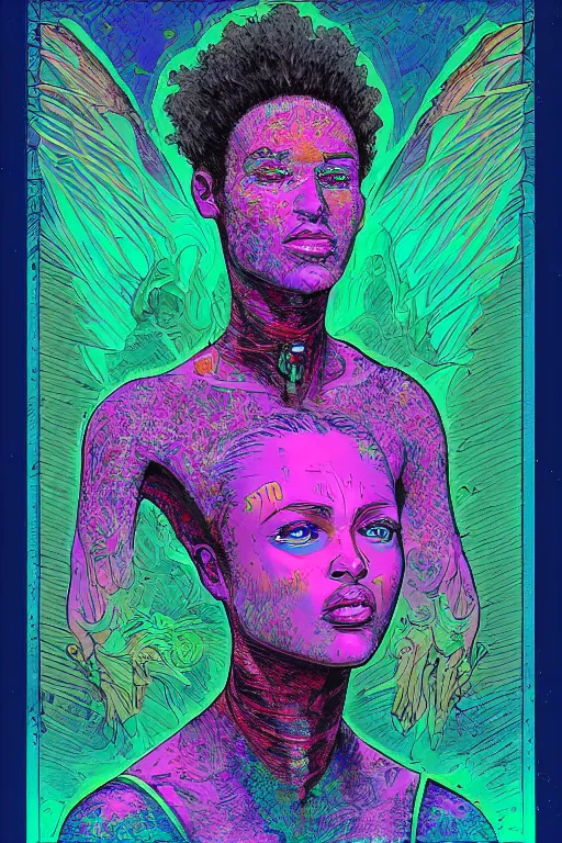 Image similar to portrait of jewel djinn diviner in the style of Rob Lefield and Dan Mumford , trending on artstation, digital art,surrealism ,macro,blueprint ,vaporwave ,