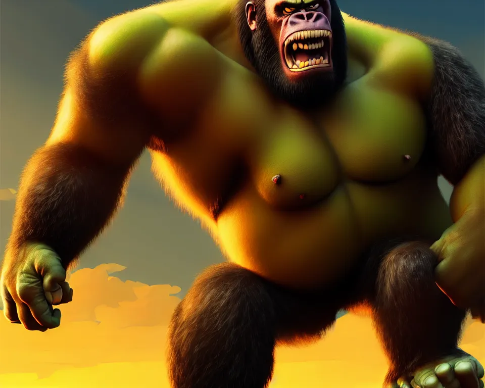 Prompt: hulk hogan as king kong, highly detailed face, by ilya kuvshinov, greg rutkowski and makoto shinkai, trending on artstation