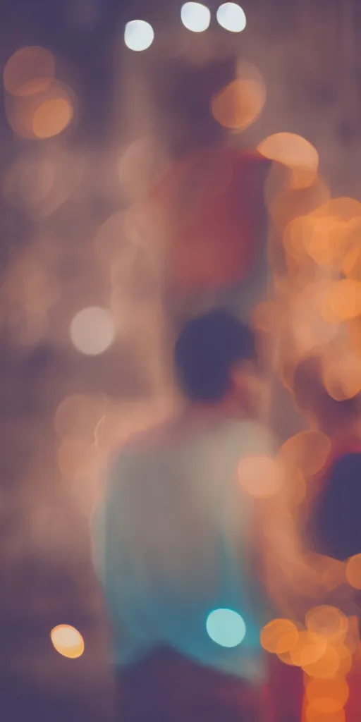 Image similar to a blurry picture of gorgeous human bodies intertwined, long exposure photograph, anamorphic bokeh, orange and cyan lighting