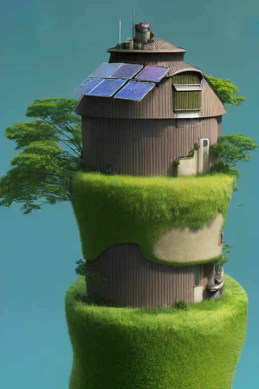 Image similar to cylindrical house, solarpunk, studio ghibli, jean - baptiste monge, octane render, 4 k