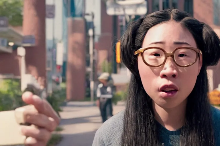 Image similar to awkwafina as an exaggerated caricature of a black woman in the new movie directed by jason friedberg and aaron seltzer, movie still frame, promotional image, critically condemned, top 6 worst movie ever imdb list, symmetrical shot, idiosyncratic, relentlessly detailed, limited colour palette