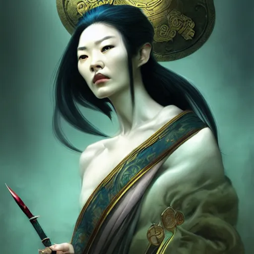 Image similar to a chinese taoist priest, like andy lau, immortal taoist bones, affable ， style of tom bagshaw, cedric peyravernay, peter mohrbacher, victo nga, 4 k hd illustrative wallpaper, animation style, chinese style