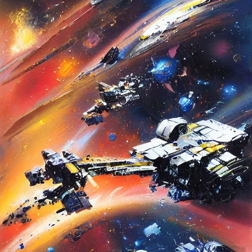 Prompt: minimalist space warp concept art oil painting by john berkey , minimal detailed, brush hard