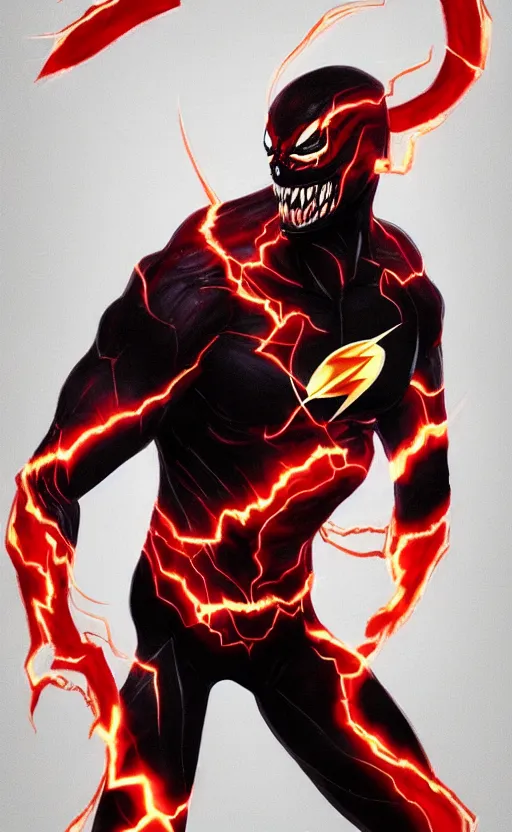 Image similar to full body portrait of venom as the flash, dynamic lighting, cinematic, ultra detailed, trending on art station, stunning visuals, creative, fantasy concept art