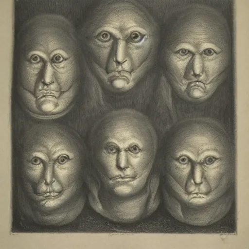 Image similar to portrait mezzotint of a group of mythical monsters and beasts in a squishy style