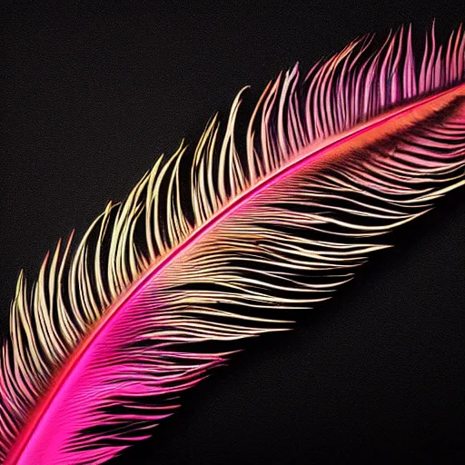 Prompt: feather, black background, the feather is 3 d and very colorful, backlit