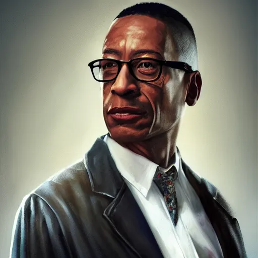 Image similar to a portrait of Gus Fring from Breaking Bad, oil painting, Greg Rutkowski, Charlie Bowater, Beeple, unreal 5, DAZ, hyperrealistic, octane render, RPG portrait, dynamic lighting, fantasy art, beautiful face