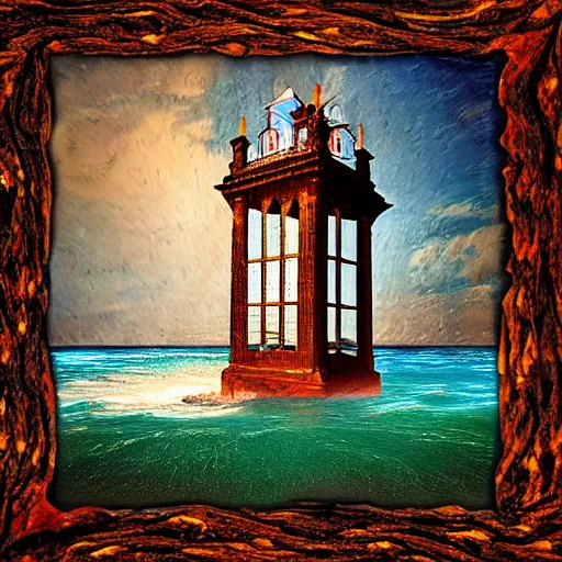 Image similar to Victorian clock tower in an ocean landscape, digital art, surrealism, impasto, contest winner