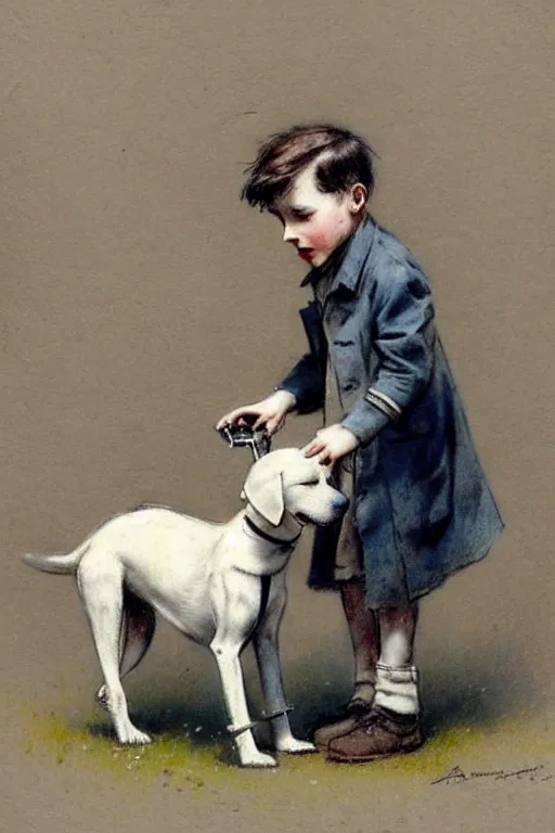 Image similar to (((((1950s boy and his robot k9 dog. muted colors.))))) by Jean-Baptiste Monge !!!!!!!!!!!!!!!!!!!!!!!!!!!