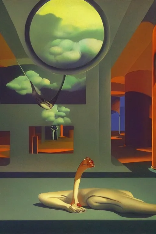 Image similar to liminal vaporwave surrealism dreams, painted by Edward Hopper, painted by salvador dali, painted by moebius, airbrush