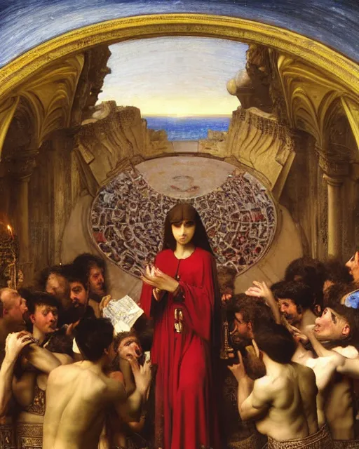 Image similar to the nine spheres of heaven from dante's divine comedy, painting by john william waterhouse and edwin longsden long and theodore ralli and nasreddine dinet, oil on canvas. cinematic, hyper realism, dramatic lighting, high detail 8 k