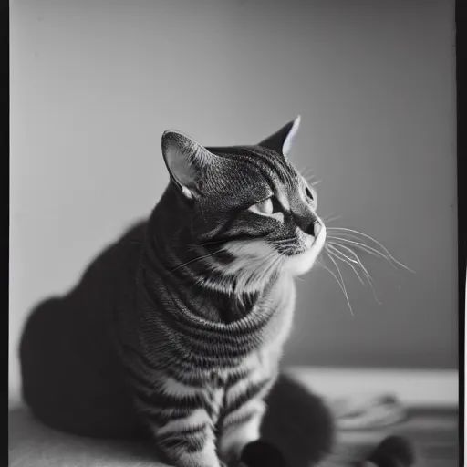 Prompt: A cat wearing a Pickelhaube helmet, Prussia, black and white, film grain, f 1.8