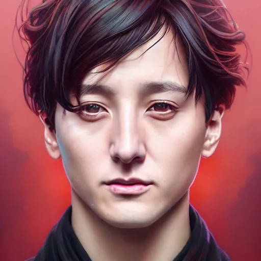 Image similar to highly detailed vfx portrait of jungkook, stephen bliss, greg rutkowski, loish, rhads, beeple, makoto shinkai, tom bagshaw, alphonse mucha, global illumination, sharp focus, art by artgerm and greg rutkowski, stanley kubrick, best of behance, cinematic lighting, intricate complexity,