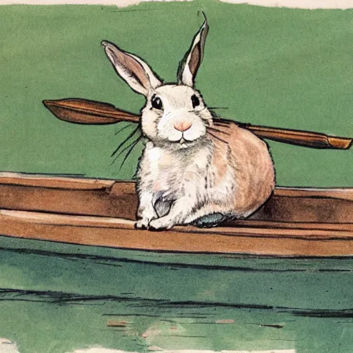 Image similar to a rabbit sitting in a rowboat in the style of Anders Zorn