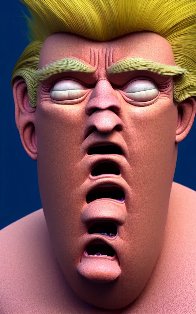 Prompt: hyperrealistic mixed media painting of Donald Trump as a Troll doll, stunning 3d render inspired art by P. Craig Russell and Barry Windsor-Smith + perfect facial symmetry + dim volumetric lighting, head and shoulders, serious expression, 8k octane beautifully detailed render, post-processing, extremely hyperdetailed, intricate, epic composition, grim yet sparkling atmosphere, cinematic lighting + masterpiece, trending on artstation, very detailed, masterpiece, stunning