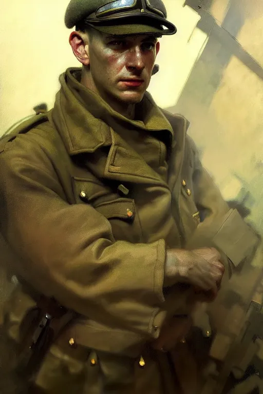 Image similar to hyperrealist portrait of a ww 2 soldier by jeremy mann and alphonse mucha, photo realistic, dynamic lighting, artstation, poster, volumetric lighting, very detailed faces, 4 k, award winning