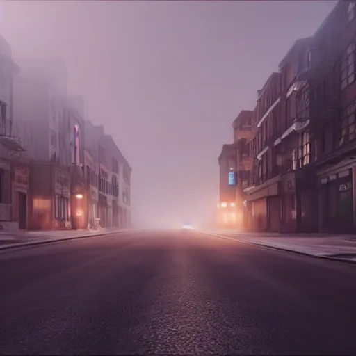 Prompt: still shot of a street covered in morning fog, highly detailed, photorealistic portrait, bright studio setting, studio lighting, crisp quality and light reflections, unreal engine 5 quality render