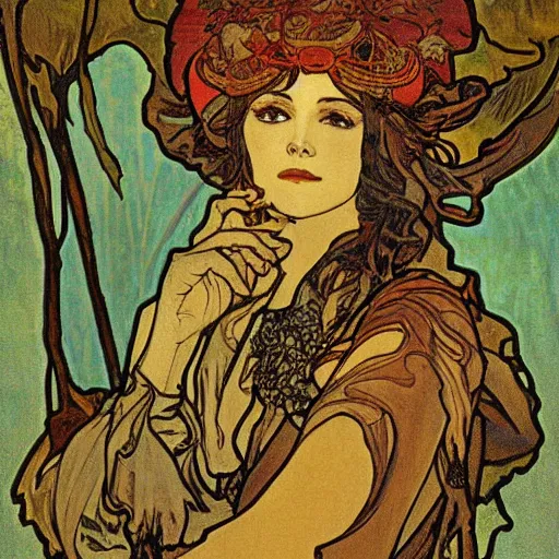 Prompt: the forest king, painted by alfons mucha