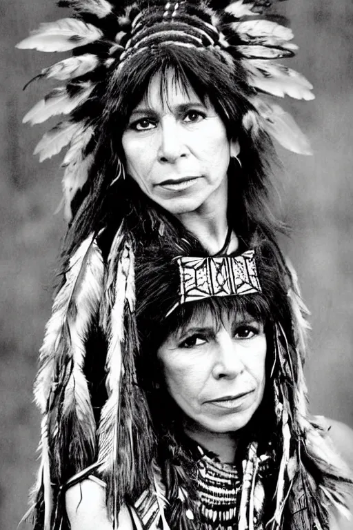 Image similar to Photo of Native American indian woman Mylene Farmer, portrait, skilled warrior of the Apache, ancient, realistic, detailed, Mylene Farmer