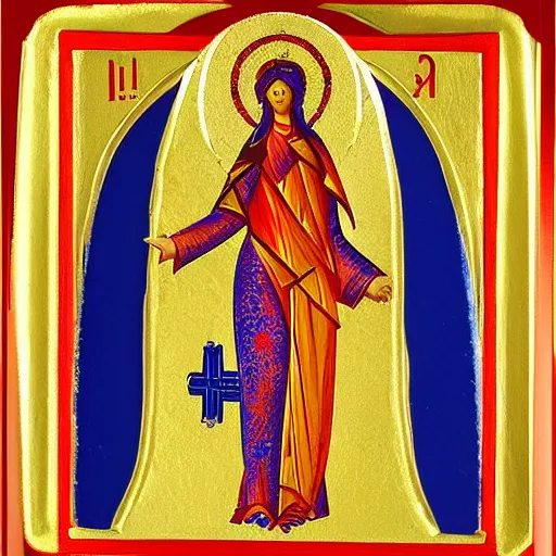 Image similar to the goddess of the balloon ascent, byzantine icon