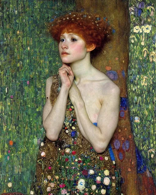 Prompt: an elf princess by Gustav Klimt and edgar maxence