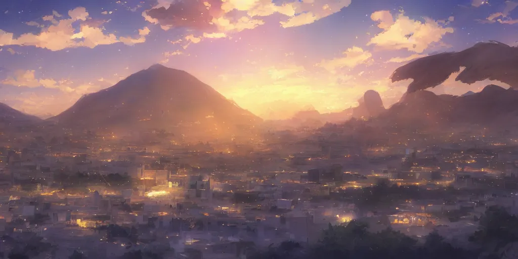 Image similar to arabian night landscape by makoto shinkai