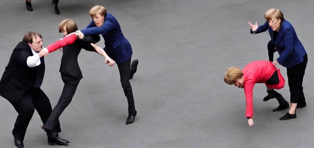 Image similar to fight between voldemord and angela merkel