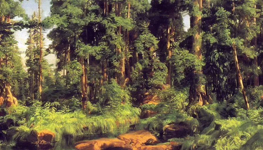 Image similar to disney illustrated background by eugene von guerard, ivan shishkin, john singer sargent