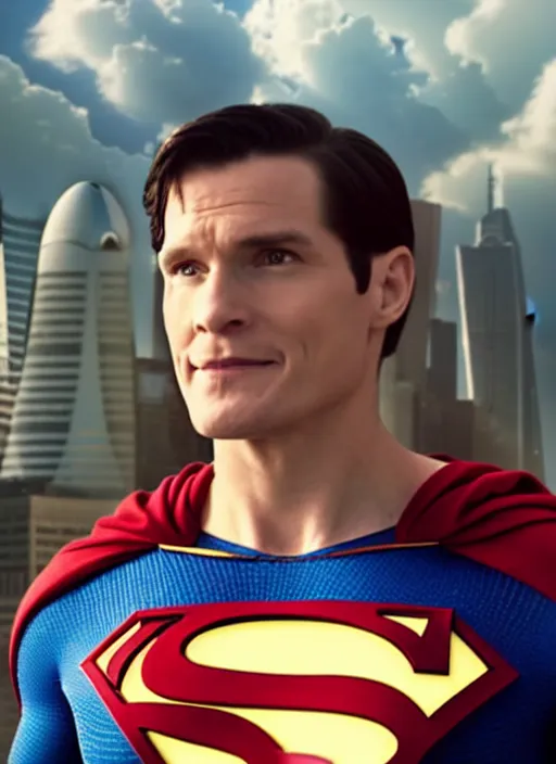 Prompt: film still of Linus from (Linus Tech Tips) as Superman in Superman, 4k