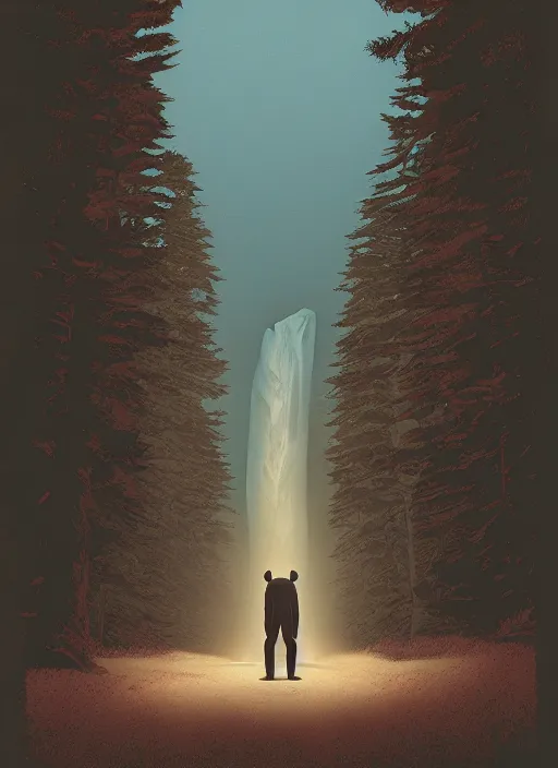 Image similar to Twin Peaks movie poster artwork by Michael Whelan and Tomer Hanuka, Rendering of a chimpanzee being sent into the portal, from a scene from Twin Peaks, clean, full of detail, Matte painting, trending on artstation and unreal engine