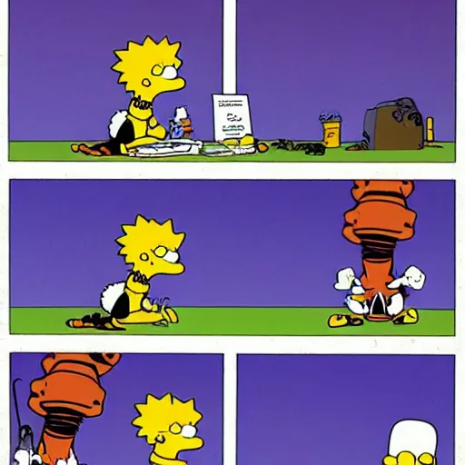 Prompt: Calvin and hobbes in an episode of the simpsons