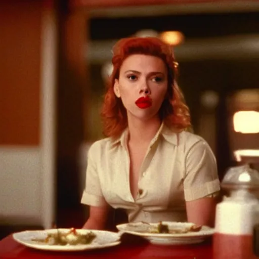 Image similar to a still of Scarlett Johansson as a waitress in Twin Peaks (1990)