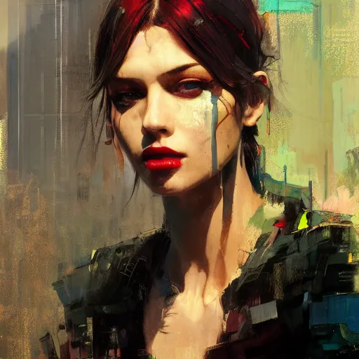 Prompt: portrait of a beautiful girl, cyberpunk, intimate, city, beautiful face, rule of thirds, spotlight, expressive, passionate, by greg rutkowski, by jeremy mann, by francoise nielly,, 4 k, 8 k, correct body proportion