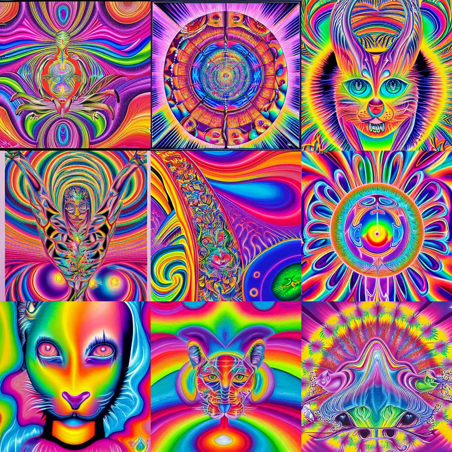 Prompt: lisa frank painting by alex grey