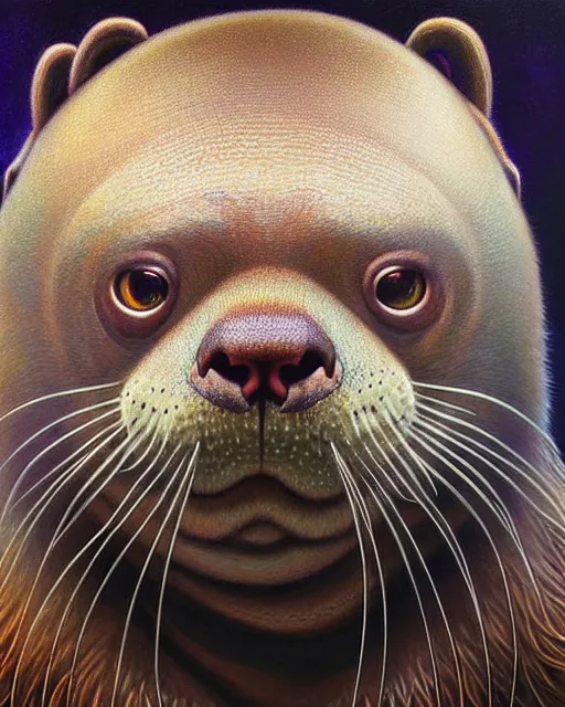 Prompt: detailed portrait of nick offerman as otter! hybrid by tomasz alen kopera and peter mohrbacher and johanna martine! and margaret keane! coherent luminescent