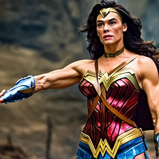 Image similar to film still of Jean-Claude Van Damme playing Wonder Woman, 4k