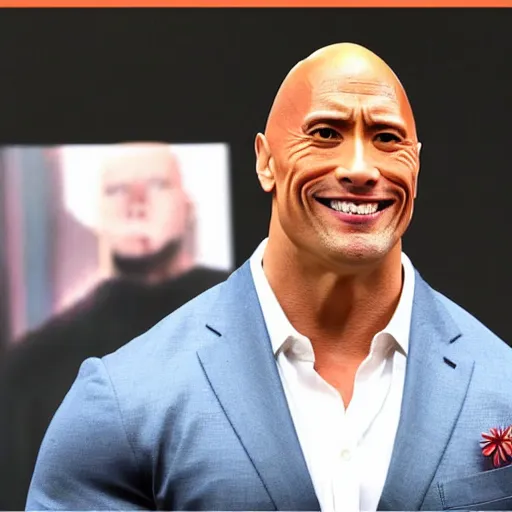 Prompt: dwayne the rock johnson cosplaying as saitama of one punch man