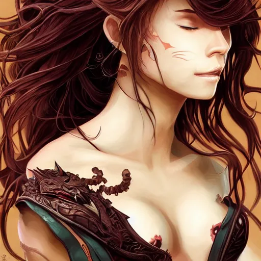 Image similar to judgement dragon, heroine, beautiful, playful smile, detailed portrait, intricate complexity, in the style of Artgerm, Kazuki Tanahashi, and Ross Tran, cel-shaded
