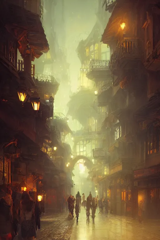 Image similar to inside the antique city of Avalon at dusk, intricate, elegant, volumetric lighting, digital painting, highly detailed, artstation, sharp focus, illustration, concept art, ruan jia, steve mccurry