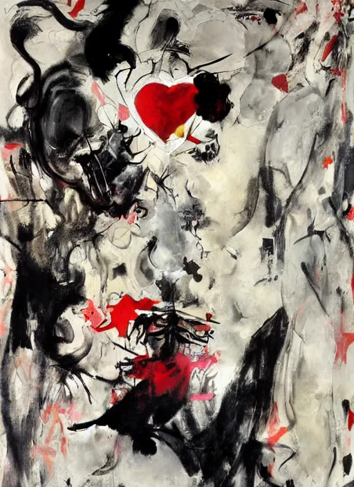 Image similar to a broken heart, emotional dramatic painting by dali, rorschach, cecily brown and adrian ghenie