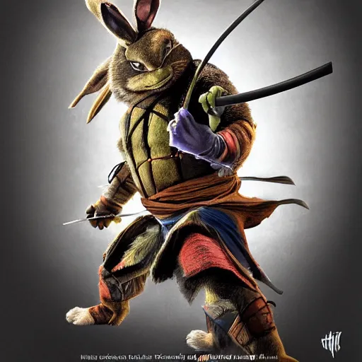 Image similar to the rabbit yojimbo from teenage mutant ninja turtles 4 k hyperdetailed photorealism hdr