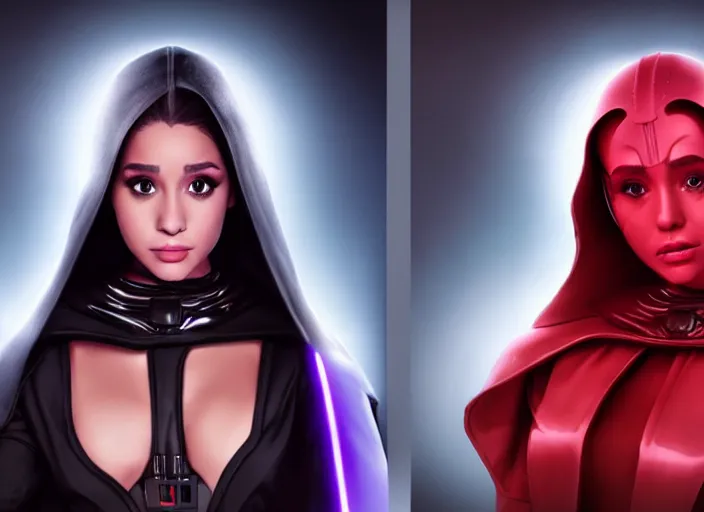 Image similar to Ariana Grande as an evil Sith lord trained by Darth Vader. Star Wars, artstation, Octane Render, photo realism character art by Artgerm