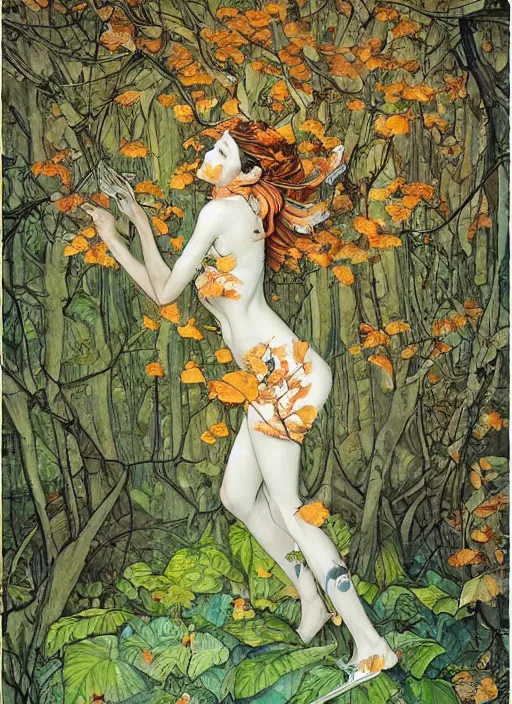 Image similar to lush peach forest fairy foliage painting carved in amber by chiara bautista and norman rockwell and greg rutkowski weta studio