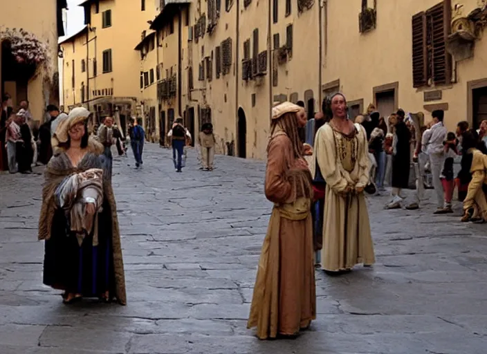 Image similar to street scene from a 2 0 1 0 film set in 1 4 5 0 florence italy showing a young noblewoman