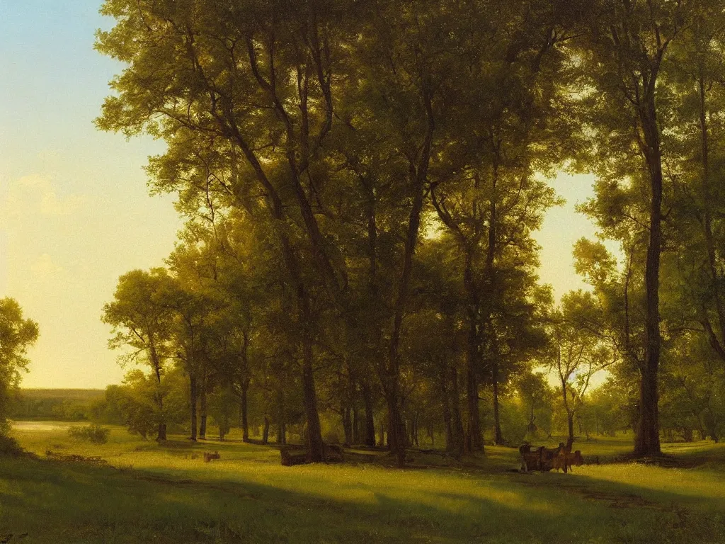 Image similar to a beautiful mississippi landscape, springtime morning, by george caleb bingham \, oil on canvas, luminism, hyperrealism