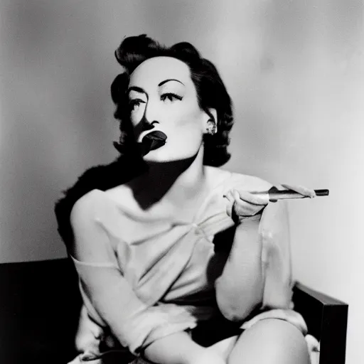 Prompt: joan crawford smoking, photo journalism